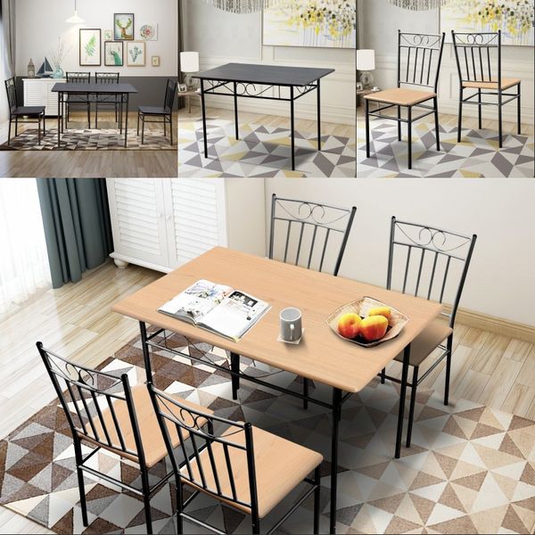 2019 Black Dining Table Set 4 Person Home Kitchen Table Chairs Wood Metal Dining Room Breakfast Furniture From Greatfurnishing 193 33 Dhgate Com