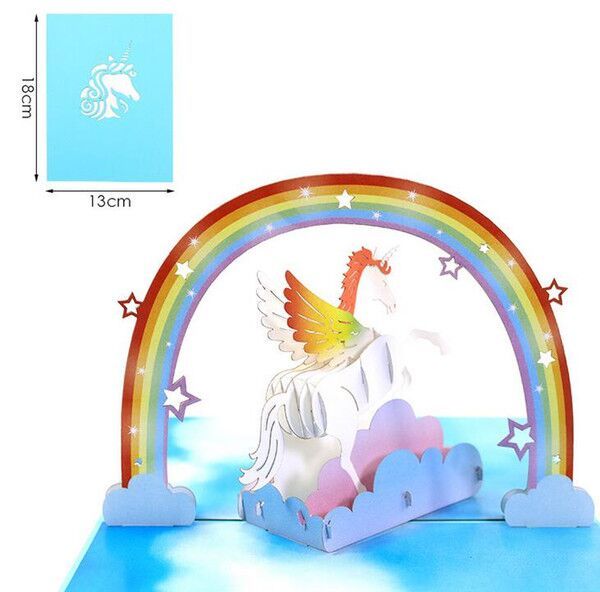 

новый unicorn 3d laser cut kraft paper pop up открытка с пустой конверт открытки licorne ребенком приглашения