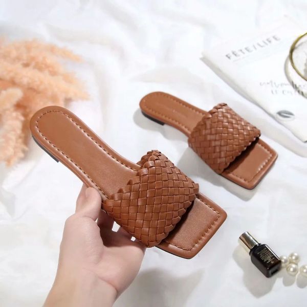 

luxury designer leather stripes sandals denim ladies summer flat slipper outdoor beach woman flip flops rainbow slippers ing, Black
