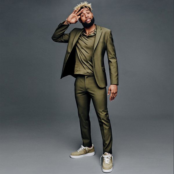 

olive green slim fit mens suits wedding grooms tuxedos notched lapel formal blazer two buttons prom suit jacket and pants, Black;gray
