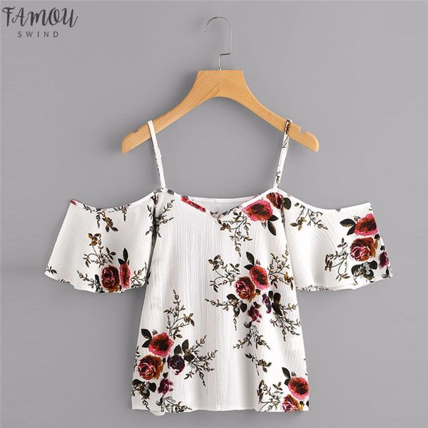 

sell fashion womens and blouses summer 2020 printed v neck v neck blouse cold shoulder blouse camicette y17 n, White