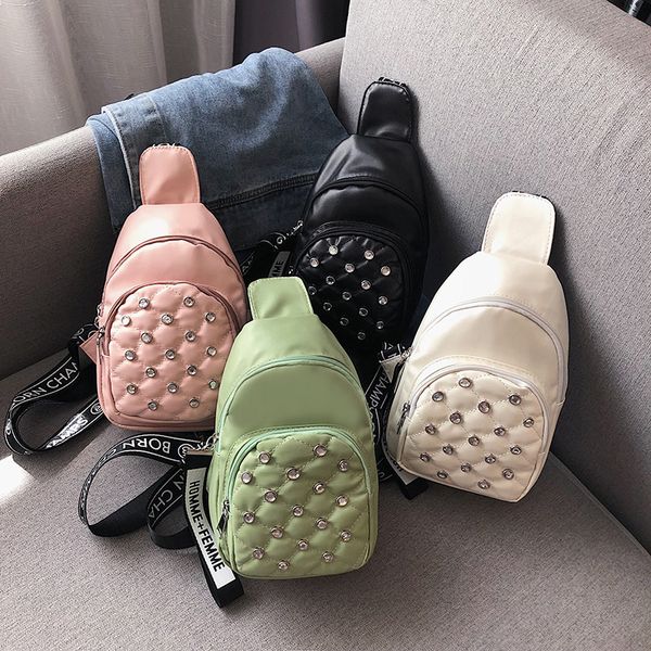 

fashion lady pu ins harajuku women's bag casual diamond embroidered line chest bag tide all match pu one shoulder crossbody