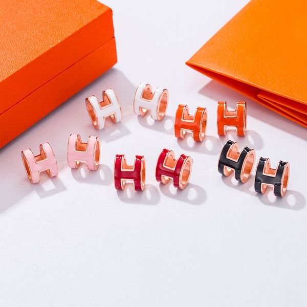 

european new s925 silver earrings brand classic design h letter color enamel fashion stud earrings women jewelry gift, Golden;silver