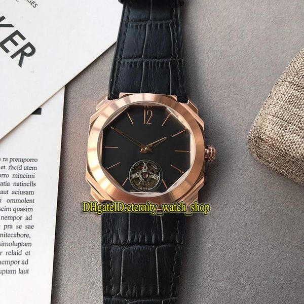 

high version octo finissimo 102346 bgo40bgltbxt 102945 tourbillon black dial automatic mens watch rose gold case leather strap sport watches, Slivery;brown