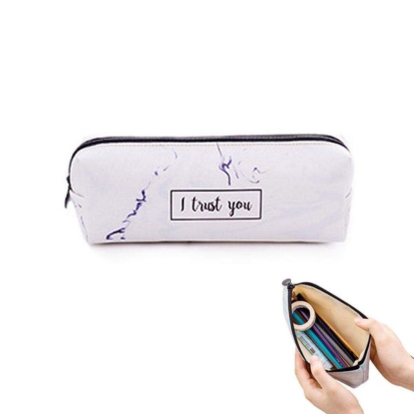 

marble cosmetic bag, pen holder makeup bag organizer canvas pencil pouch zipper stationery purse cute portable cosmetic