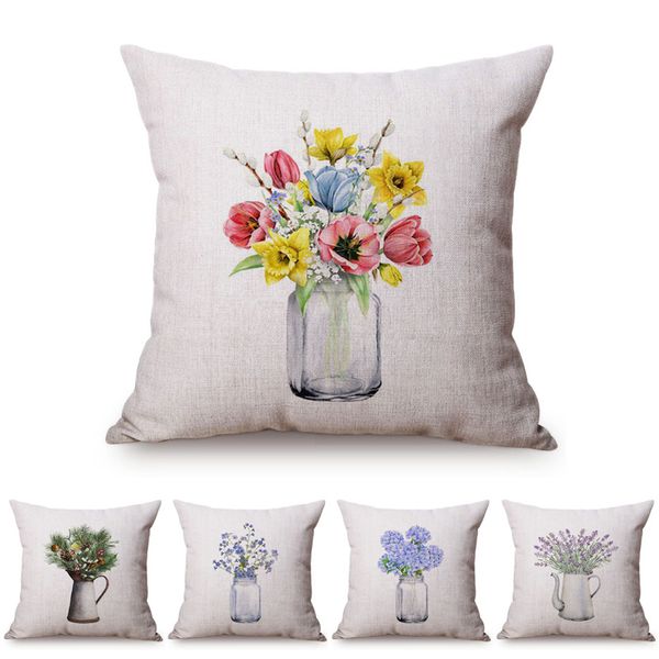 

colorful nordic floral vase glass jar home sofa small fresh decorative cushion cover chic purple flower cotton linen pillow case