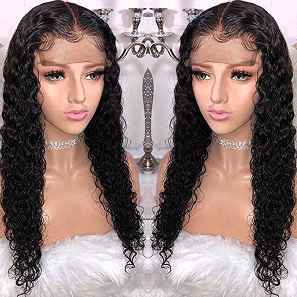 Natural Black Long Kinky Curly Hair Cheap Synthetic Lace Front