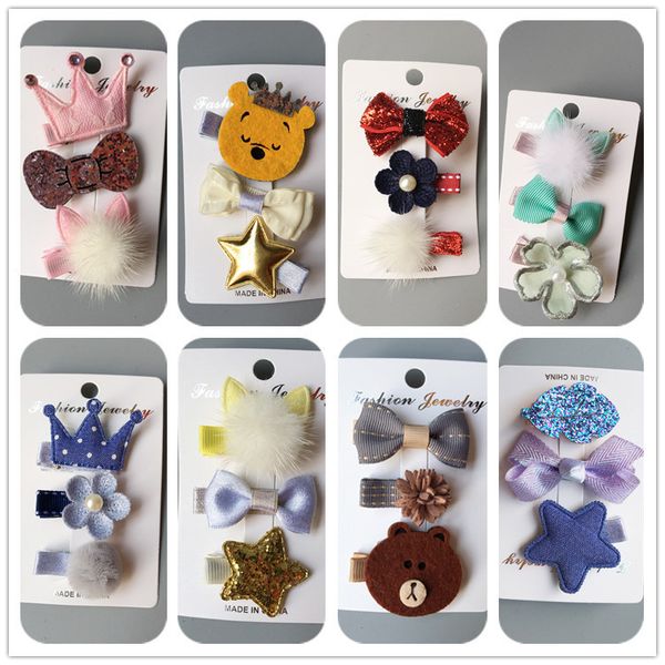 

1 set cute cartoon bowknot hairpin girls kids hair clips barrette accessories for children hairclip hairgrip headwear headdress, Black;brown