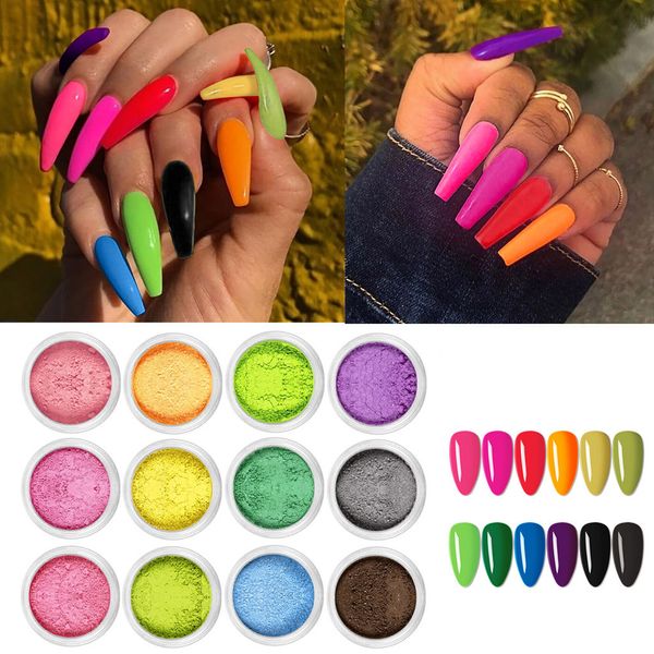 

12 color phosphor nail polish powderflash gel polishing paint pigment polishing chrome flakes pigment dust decorations nail tool, Red;pink