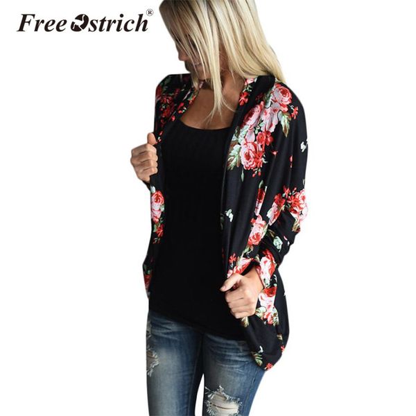 

ostrich autumn long cardigans women blouse floral long sleeve casual outerwear coat women n30, White