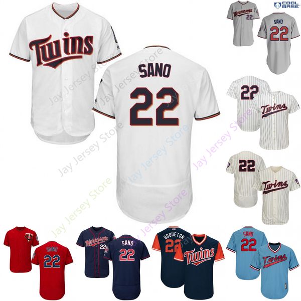 

2019 Minnesota 22 Miguel Sano Jersey Twins Jerseys Cool Base Flexbase Home Away White Black Red Grey Pullover Button Men Women Youth