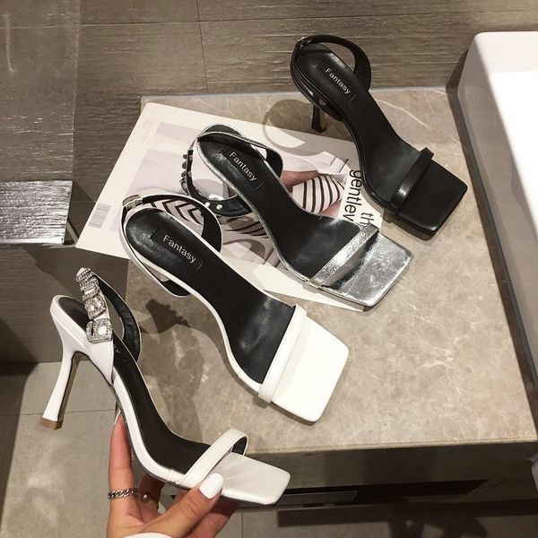 

beige heeled sandals strappy heels fashion womens shoes 2020 all-match slip-on loafers summer women's open toe black lace up