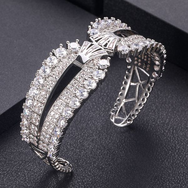 

accking luxury noble hollow open bangle for women bridal wedding engagement party show jewelry wide fashion bangle accessories, Black