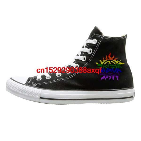 

womens mens classic high lace up canvas shoe,vintage supernatural gay pride trainers sneaker for men women, Black