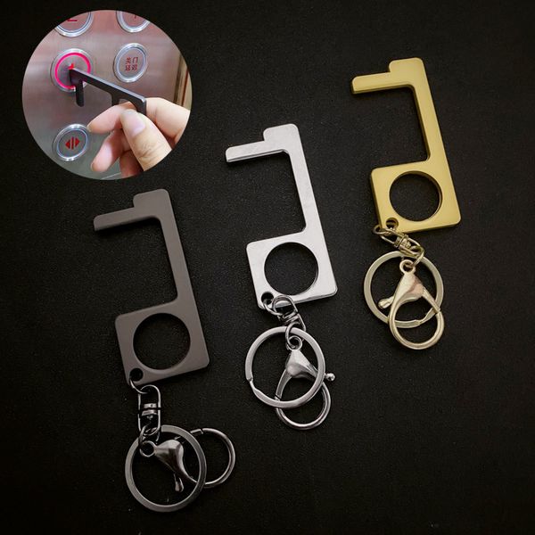 

portable keyrings metal keychains rings gift edc door opener bag charms fashion car key holder elevator button tools key chains accessories, Slivery;golden
