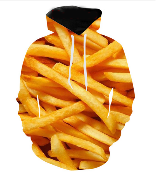 

new fashion cool sweatshirt hoodies 3d print mens womens casual french fries style streetwear clothes rl0236, Black