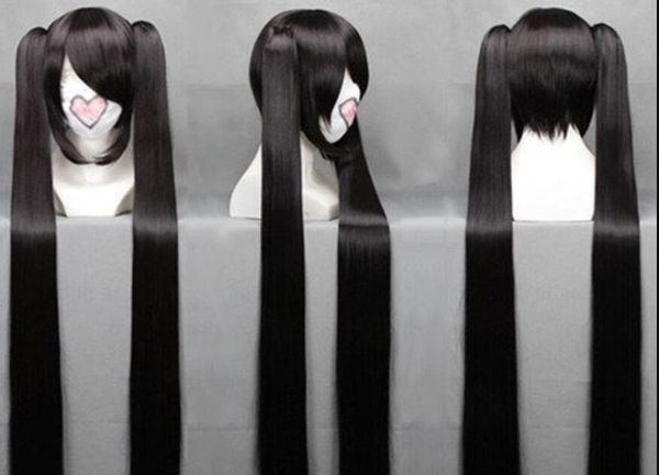 PERUCA 120 cm de comprimento PRETO ROCK SHOOTER Preto Anime peruca Cosplay + 2Clip On Ponytail