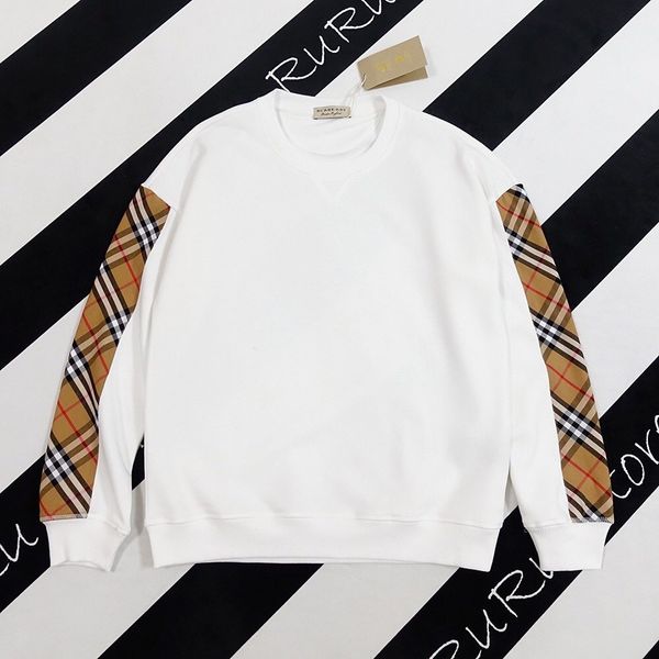 

2020 fashion latest british men's black white sweatshirt plaid splicing sleeve breathable blend cotton sweatshirt, White;black