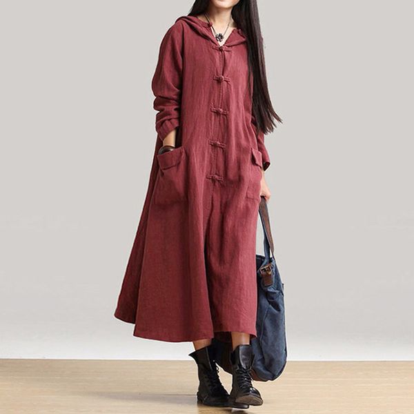 

loose cotton linen dress long sleeve vestidos plus size women clothing long hoodie dress large sizes 4xl 5xl maxi dresses, Black;gray