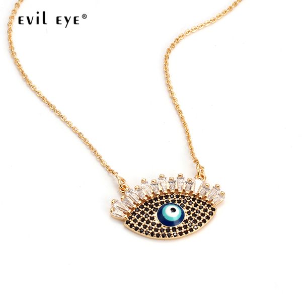 

evil eye turkish long pendant necklace micro pave black zircon blue eye necklace golden chain jewelry for women female ey6321, Silver