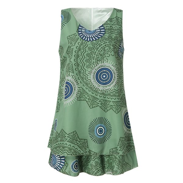 

strand jurkjes womens plus size print midi dress loose shift sleeveless tank vest sun dress summer women verano, Black;gray