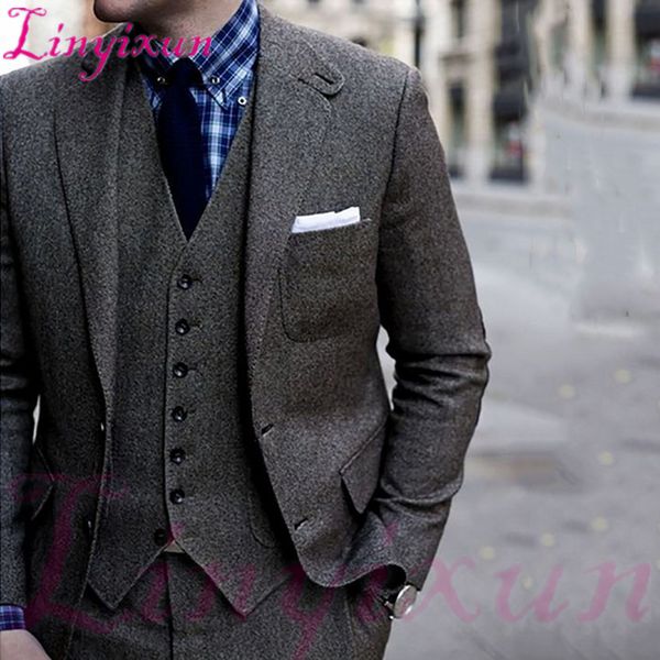 

linyixun latest coat pant designs grey tweed suits for men costume homme slim fit formal business men suits winter classic, White;black