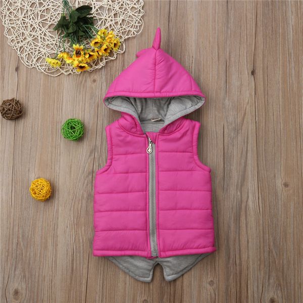 

dinosaur cotton-padded waistcoat solid sleeveless hooded outwear zipper vest 6m-5y fashion winter warm kids baby girl jacket, Blue