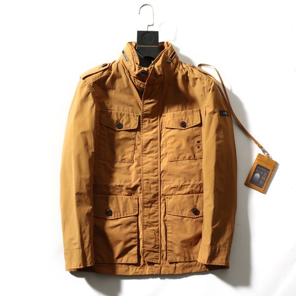 

outdoor wear men cargo flock jacket khaki army stand collar windbreaker, Black;brown