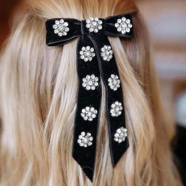 

fflacell 2020 клип новая осень зима ретро париж мода черный бархат rhinestone bow волос для женщин девушки партии ювелирных изделий, Golden;white