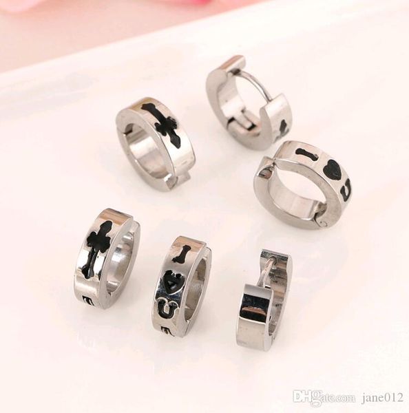 

men earrings studs fashion european american cross i love you stainless steel ear hoop jewelry for women, Golden;silver