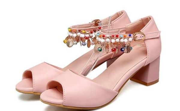 

2019 women's sandals in summer with new style middle heel coarse heel @86, Black
