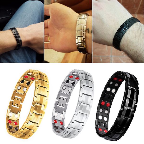 

weight loss black bracelet men hand chain energy health germanium magnetic bracelet men stainless steel bracelets for women, Golden;silver