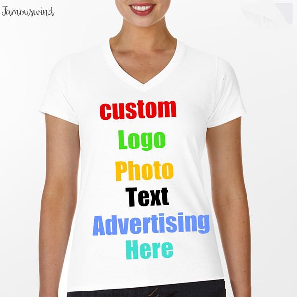 

футболка на заказ фото текст печать женщины v neck t shirt lady тис топы summer тенниска персонализированный тонкий продать, White