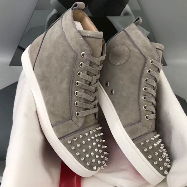 

designer sneakers high spikes flats shoes red bottom for men and women studs safeguard the toe leather party designer shoes, Black