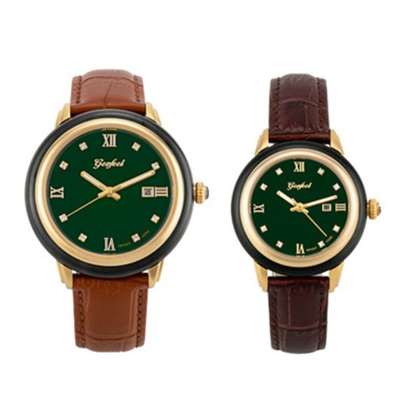 

2019 couple watch woman watches business jade men watch jade mechanical leather strap carnival creative personality female clock, Slivery;brown