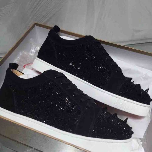 

черный pik pik шипы с rhinestone strass кроссовки обувь red bottom кроссовки шипастые low cut младшие шпильки мужские плоские тренажеры, Black