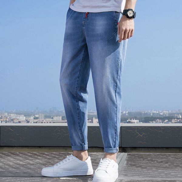 

men's jeans men long fashion casual large size s-7xl loose elastic nine points male, Blue