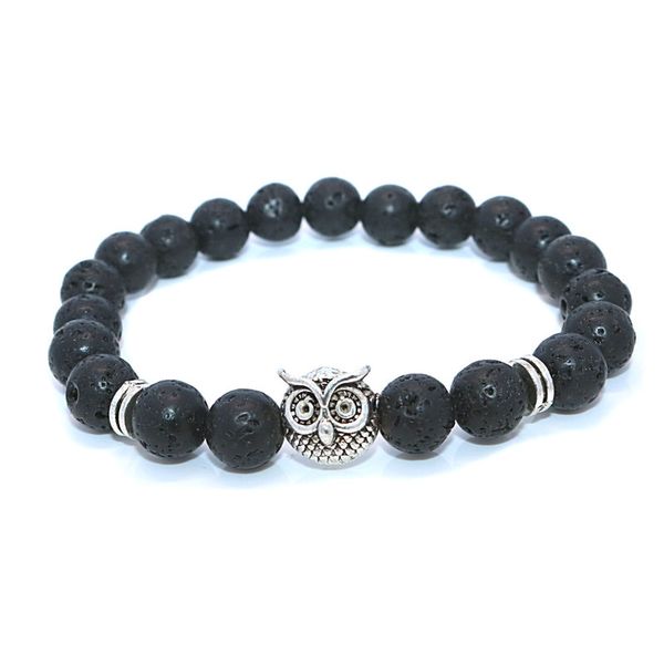

10mm volcanic stone beads bracelet men charm natural stone braslet for man handmade casual jewelry owl, Black