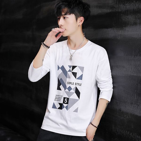 

mens designer autumn long sleeve t-shirt round collar cotton base shirt youth thin slim shirt student t-shirt, White;black