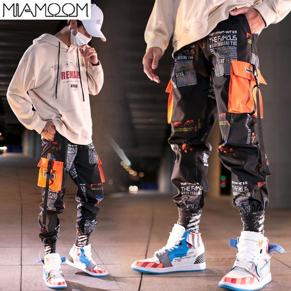 

pants men the new style is loose with hip hop print nine points sport corset men's casual cargo pants, Black