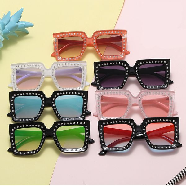 

2020 sunglasses kids uv400 coating sun glasses square rhinestone frame goggle baby boys girls lovely sunglass oculos masculino, White;black