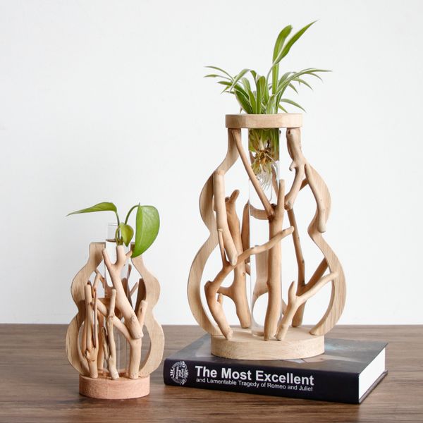 

pure handmade wooden vase decorated with solid wood flower pot for water planting creative deskdecorative vase