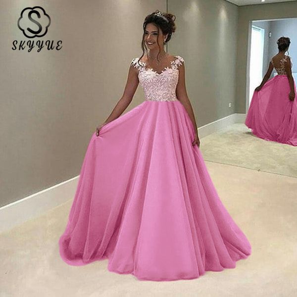 

skyyue evening dress for women o-neck formal gowns lace tank robe de soiree plus size rose red a-line long dresses evening c440, White;black