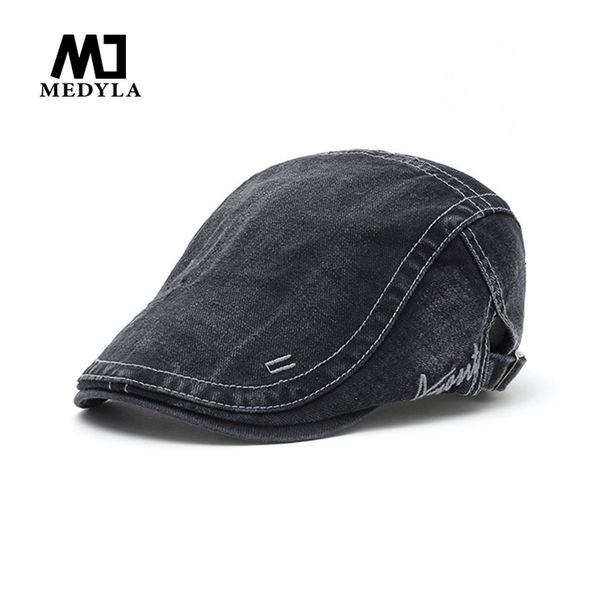 

medyla men cap hats berets british western style embroidered letters high-grade simple wash classic retro beret, Blue;gray