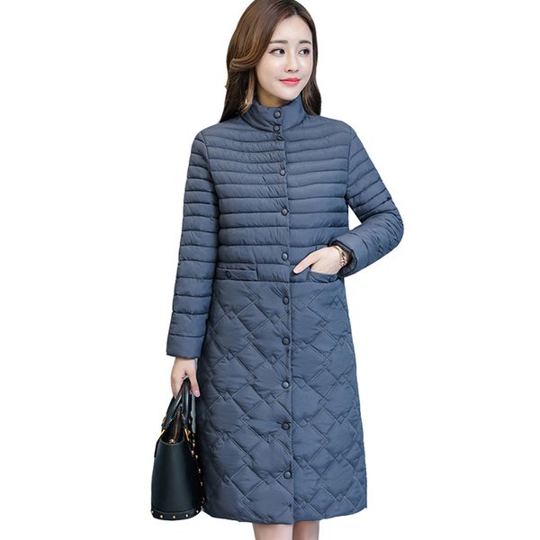

2019 women winter warm coat slim plus size 5xl single breasted cotton padded jacket female medium-long jaqueta feminina qq041, Black