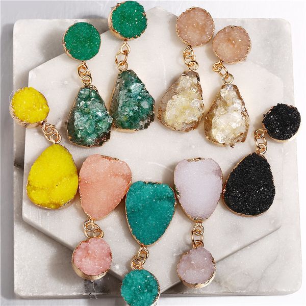

if you new za crystal natural stone dangle earrings for women vintage geometric metal pendant drop earring fashion jewelry 2019, Silver