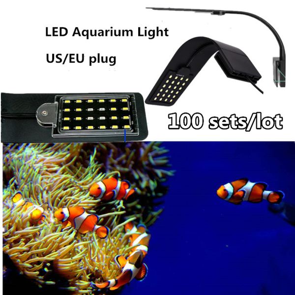 

100sets super bright led aquarium light lighting 10w aquatic lamps waterproof clip on lamp for tanks energy saving us/eu plug