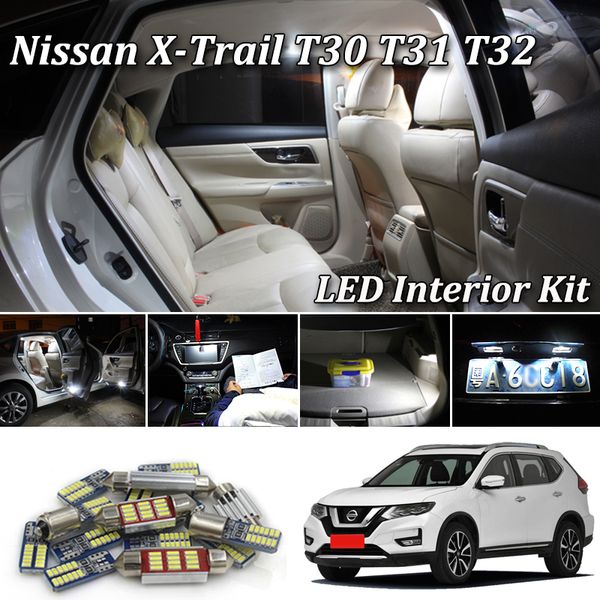 

100% white error led interior dome map roof light kit for x trail t30 t31 t32 for x-trail led bulbs 2001-2020