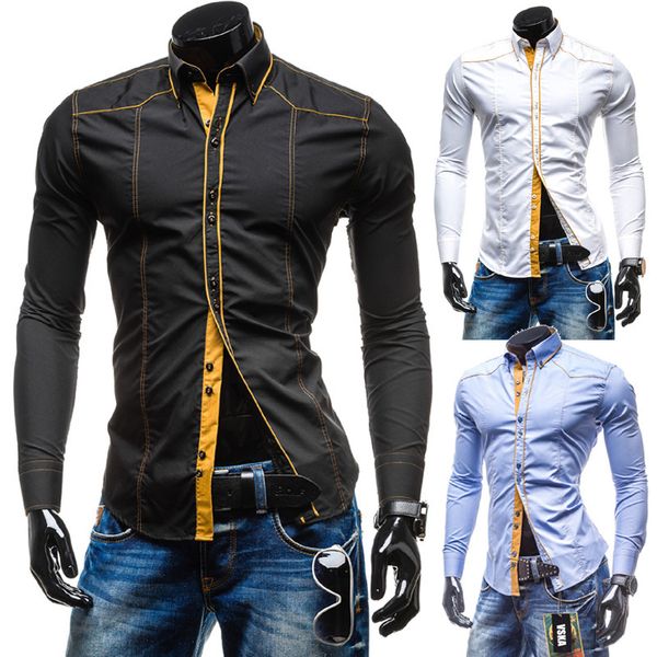 

2015 new features traces korean slim men's long-sleeved shirt 5051, White;black