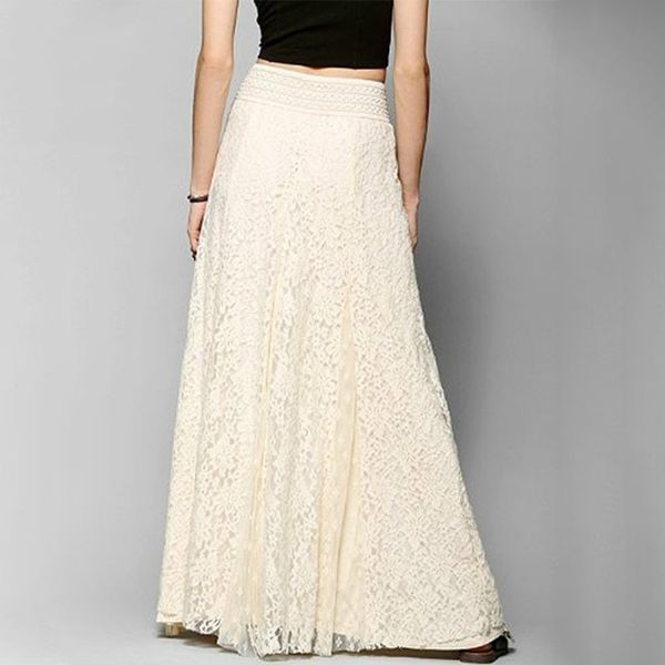 

2019 white cotton long lace skirt woman summer beach wedding skirt vintage wedding look pleated tulle skirts maxi xs-3xl, Black